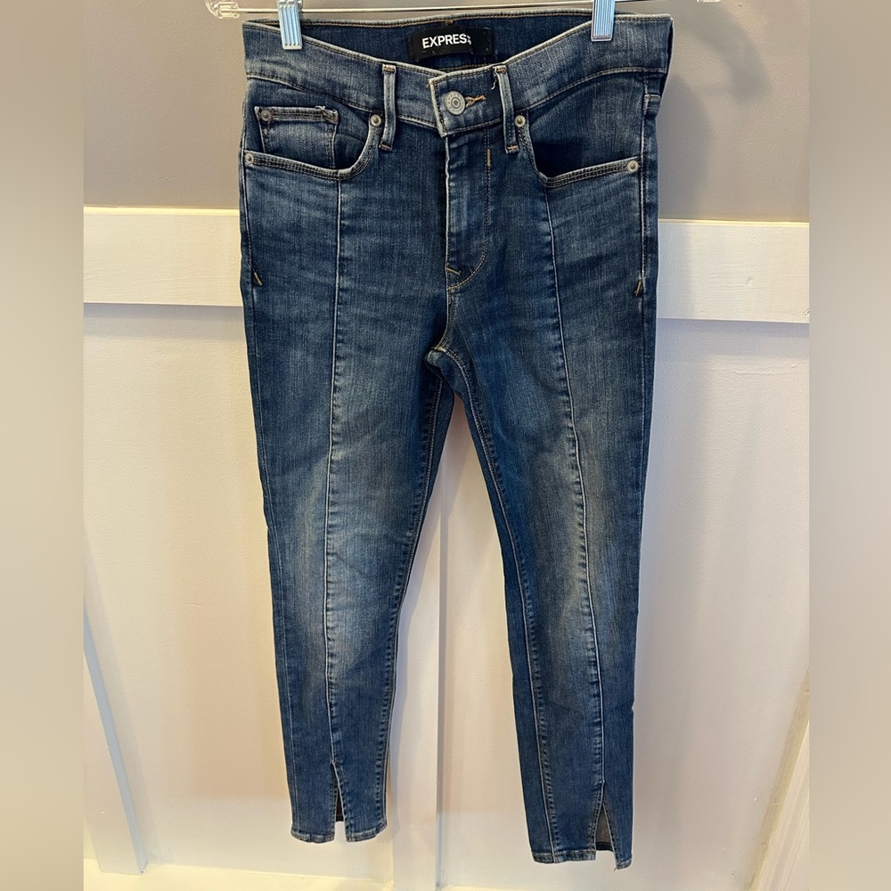 Express Blue Skinny Jeans with Stretch and Faded Details size 0R